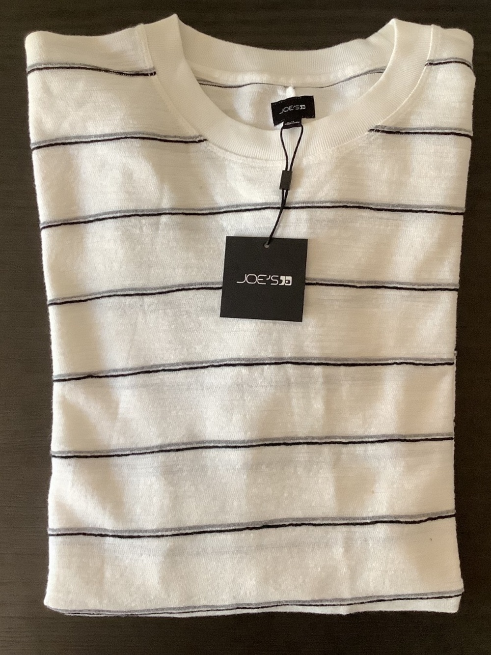 Joe's Jeans Crew Neck Waffle Knit Long Sleeve Shirt Mens Medium White Stripe